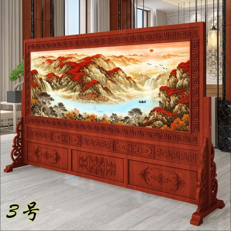 中式入户挡门高档屏风隔断遮挡办公室客厅玄关风水松木实木座屏