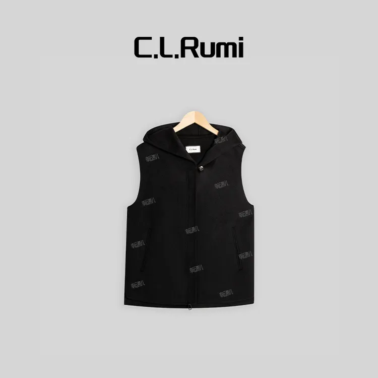 【rumi小店】“伯爵黑”休闲百搭宽松显瘦羊毛连帽马甲6117bx