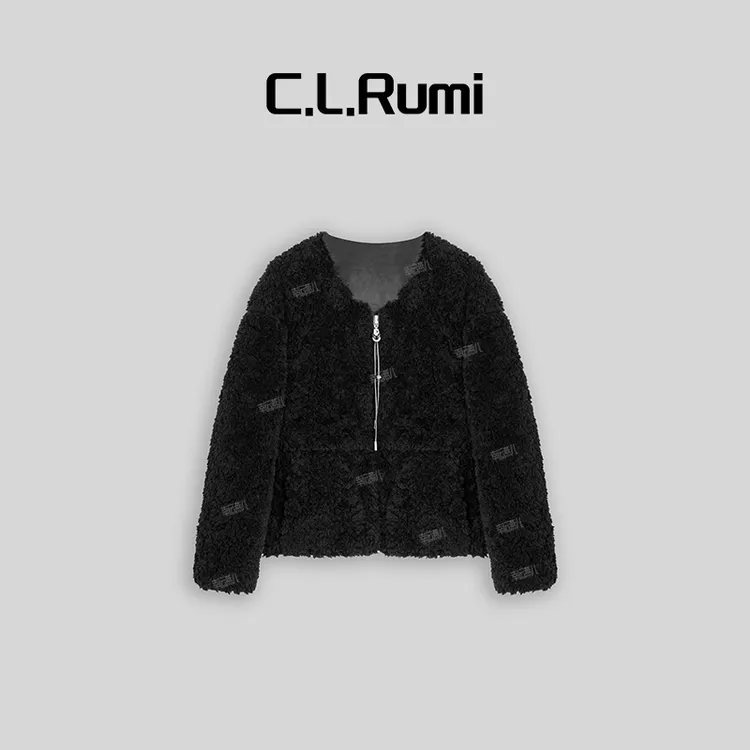 【Rumi精选】黑古力 ”颗粒羊毛轻奢宽松百搭保暖羊毛外套上衣6370wt