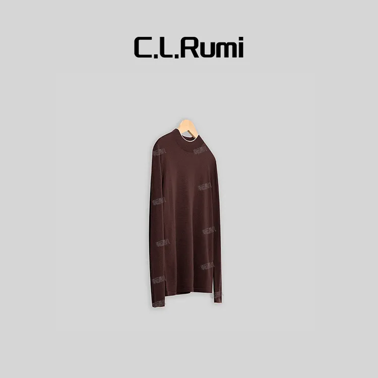 【Rumi精选】“可可红”百搭显瘦撞白精纺羊毛长袖针织衫6043my