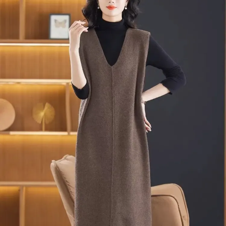 2025秋冬马甲洋气女士春秋针织宽松背心休闲百搭中长款过膝打底裙