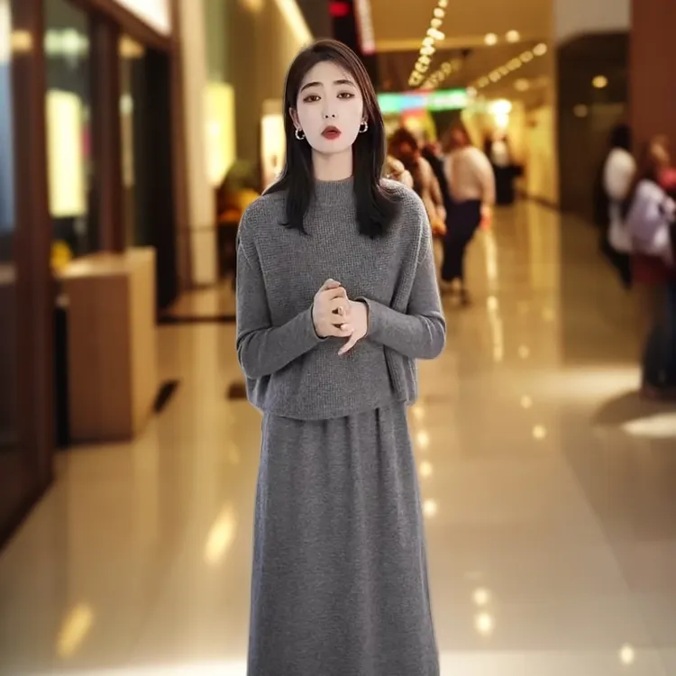 2025秋冬新款时尚马甲长袖早秋美的拉德显瘦保暖气质连衣裙两件套