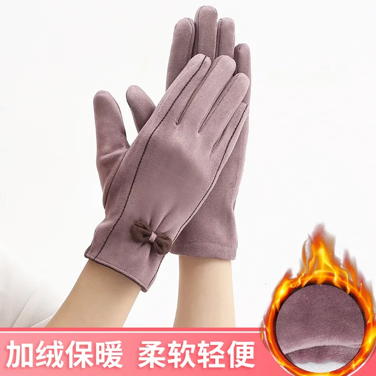夕阳一刻秋冬季女士加厚保暖手套韩版时尚弹力分指开车触屏冬加绒