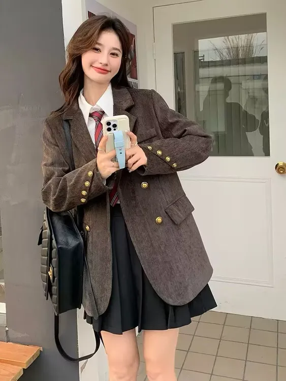 短款90白鸭绒羽绒服雪尼尔西装外套女2024秋冬加绒加棉休闲西服