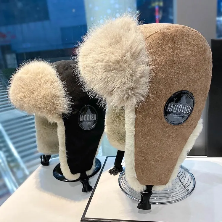 飞行员帽子女复古加绒雷锋帽女冬季户外滑雪骑车护耳毛绒帽男潮