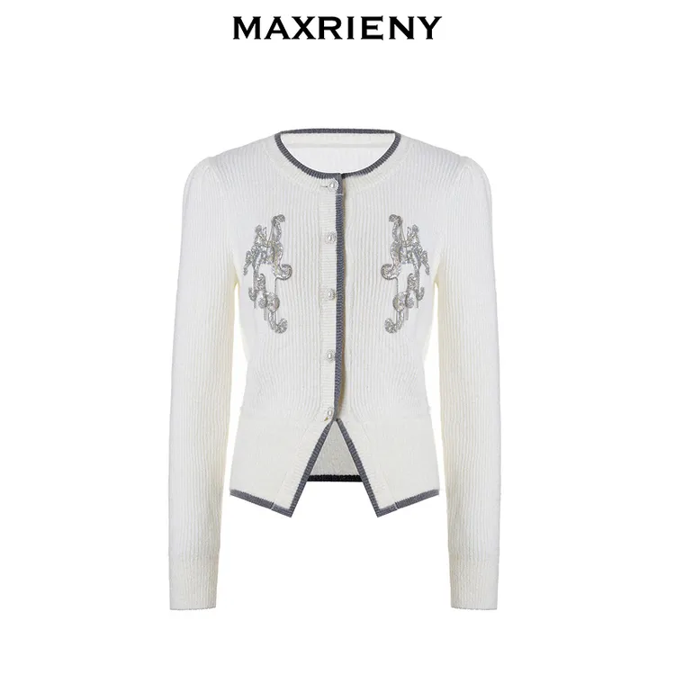 MAXRIENY秋冬宫廷复古毛衫24时尚轻奢针织开衫女装法式长袖上衣