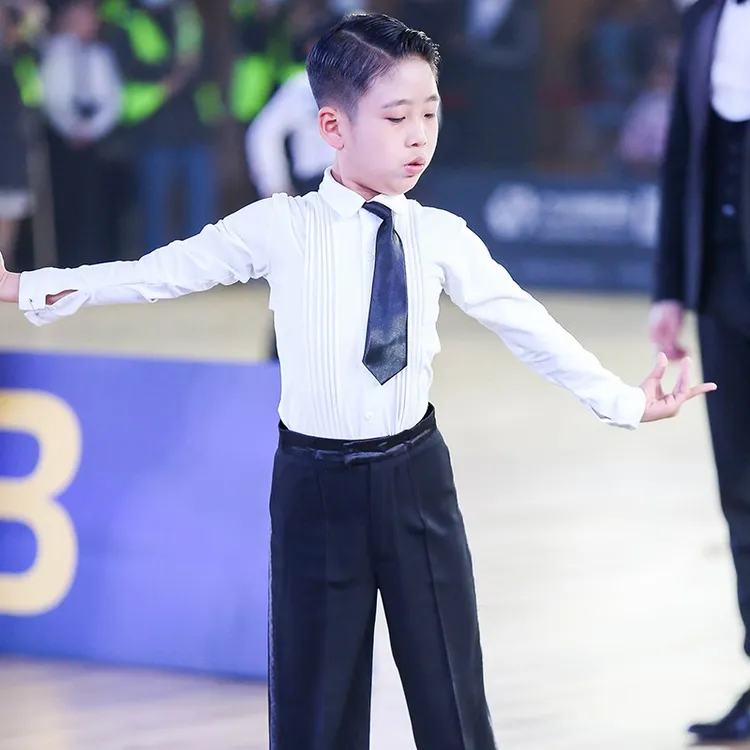 少儿男童白色舞蹈服舞蹈练功服拉丁舞服舞蹈裤演出服比赛服表演服
