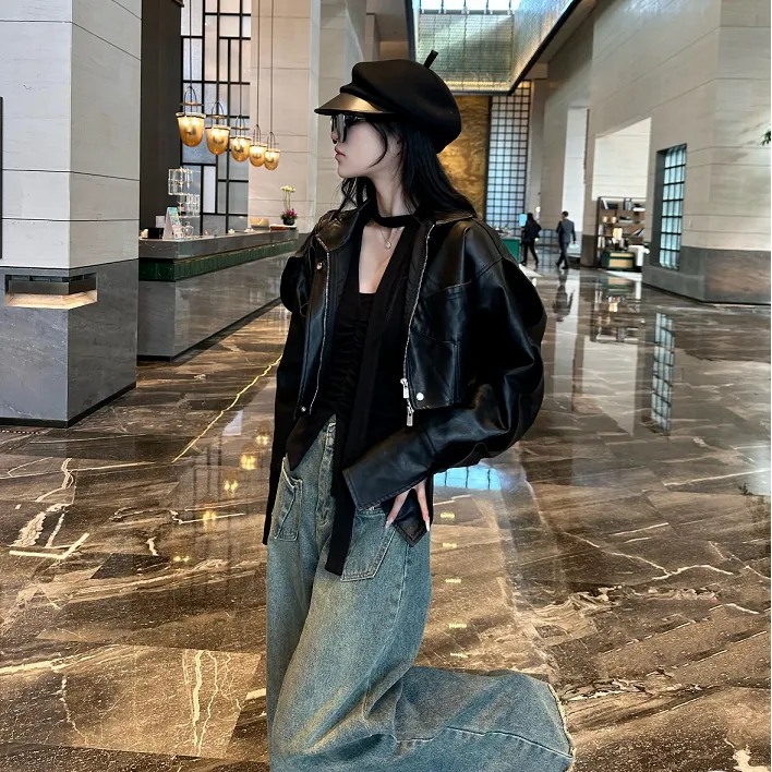 2025春秋新款黑色炫酷短款皮衣外套辣妹机车潮流时尚百搭气质时髦