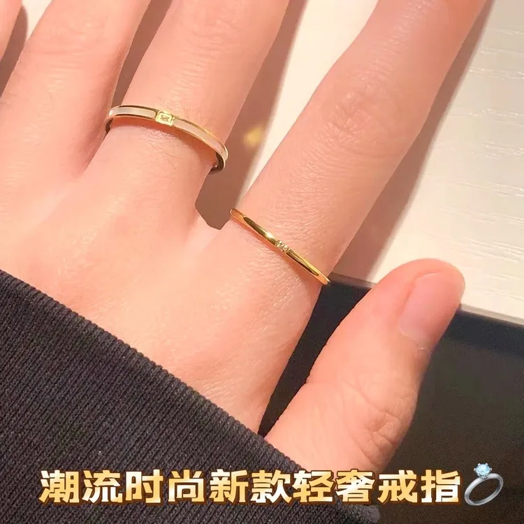 钛钢戒指 极细！小锆石戒指女时尚个性百搭简约实心素圈戒指