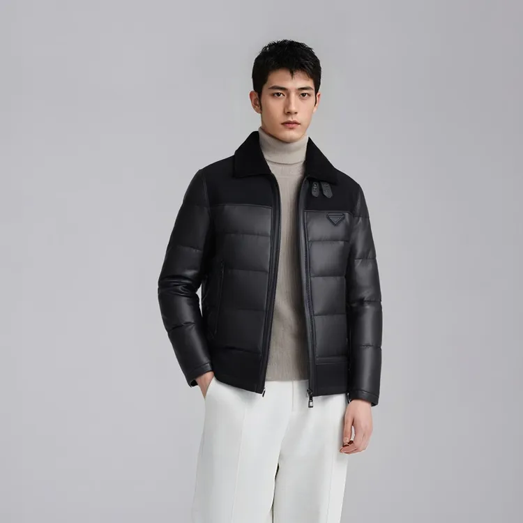 海宁真皮绵羊皮皮衣青年皮毛一体翻领高级感男士机车服皮夹克外套