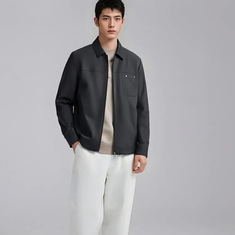 海宁真皮男士皮衣翻领高端青年简约时尚机车皮夹克绵羊皮男装外套