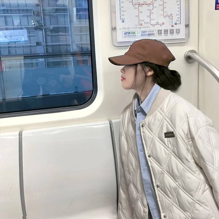 男女同款棒球棉服新款春冬季棉衣设计感小众学生百搭菱格棉袄外套
