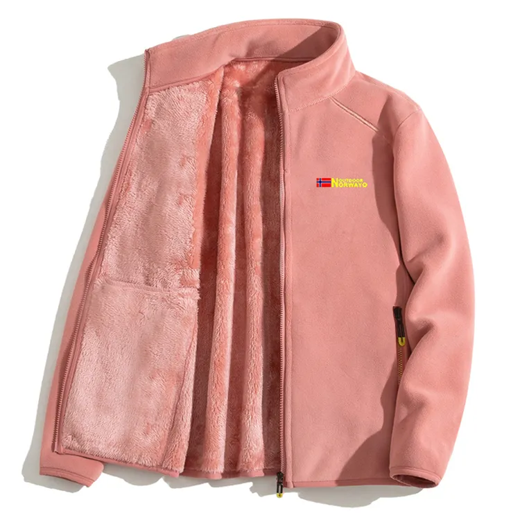 奥粒绒云感户外抓绒衣秋冬女士情侣保暖加绒加厚立领开衫卫衣外套