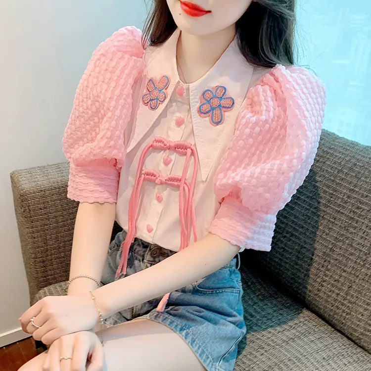 清 2025夏季新款娃娃领法式高级感粉红衫女小个子时尚气质上衣潮