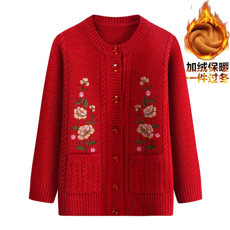 中老年女装妈妈装母亲洋气衣服妈妈外套秋冬春秋加厚加绒针织衫