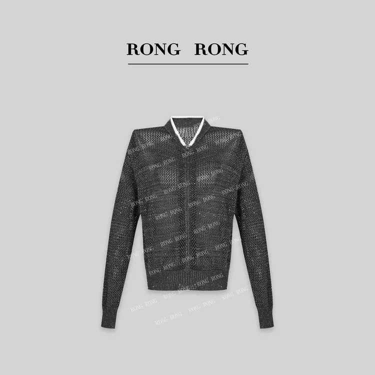 溶溶【灰星银河】RONGRONG 莱赛尔透气轻盈网状镂空拉链针织衫 6038