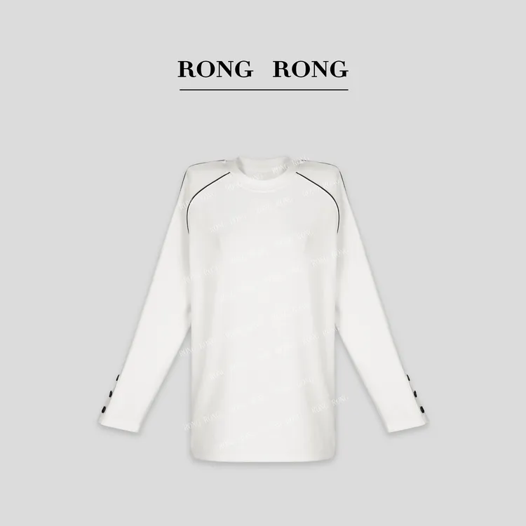 溶溶【晚星月下】RONGRONG 圆领撞色线条感宽松显瘦T恤Z-B8965949