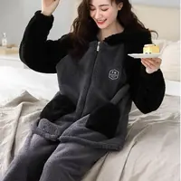 40-新款女拉链连帽黑灰拼色高颜值长袖长裤