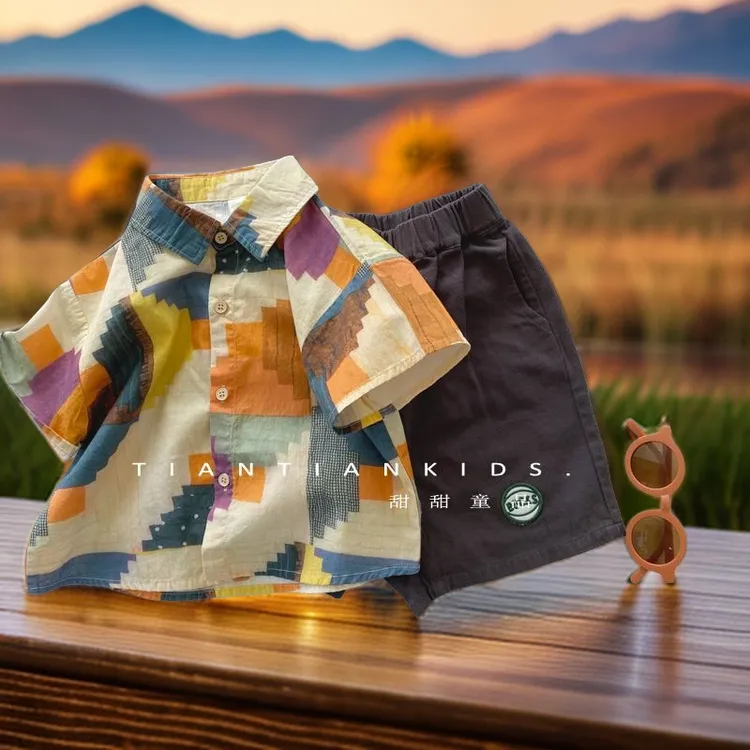 【安迪专属】男童夏装港风海滩新款儿童短袖衬衫帅气中小童女童时髦