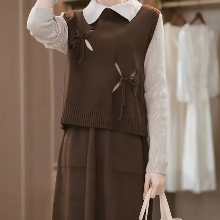 2024冬季重工镂空设计修身显瘦针织套装两件套M-3XL