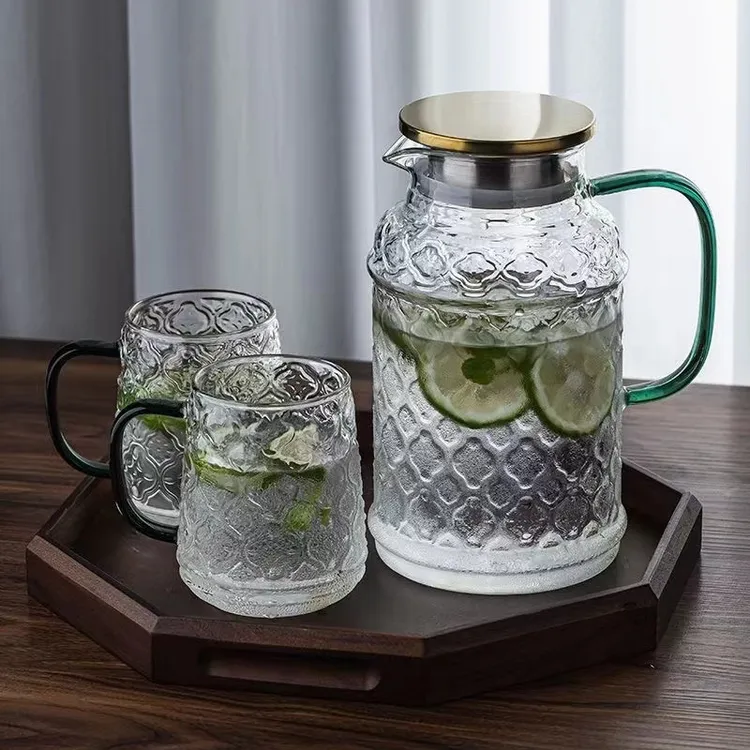 高硼硅复古海棠花玻璃水壶耐高温高颜值凉水壶家用大容量可电陶炉