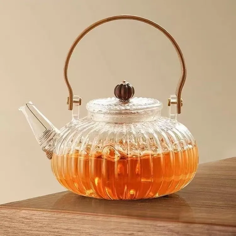 南瓜提梁玻璃茶壶泡茶家用耐高温电陶炉围炉蒸煮茶器烧水壶茶杯