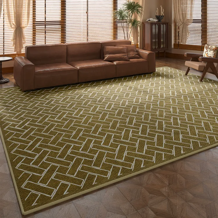 地毯客厅2024新款绿色复古风家用免洗沙发地垫房间加厚卧室床边毯