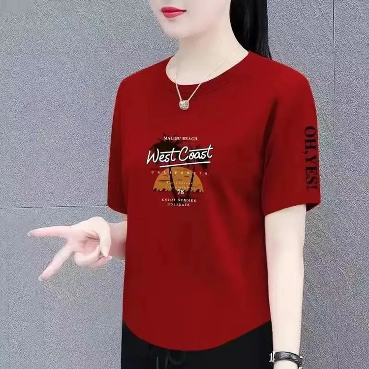 纯棉短袖t恤女夏季新款时尚百搭宽松显瘦大码女装遮肚上衣体恤衫