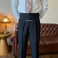 新款气质直筒锥形版男士高腰半廓尔喀调节扣西裤-209