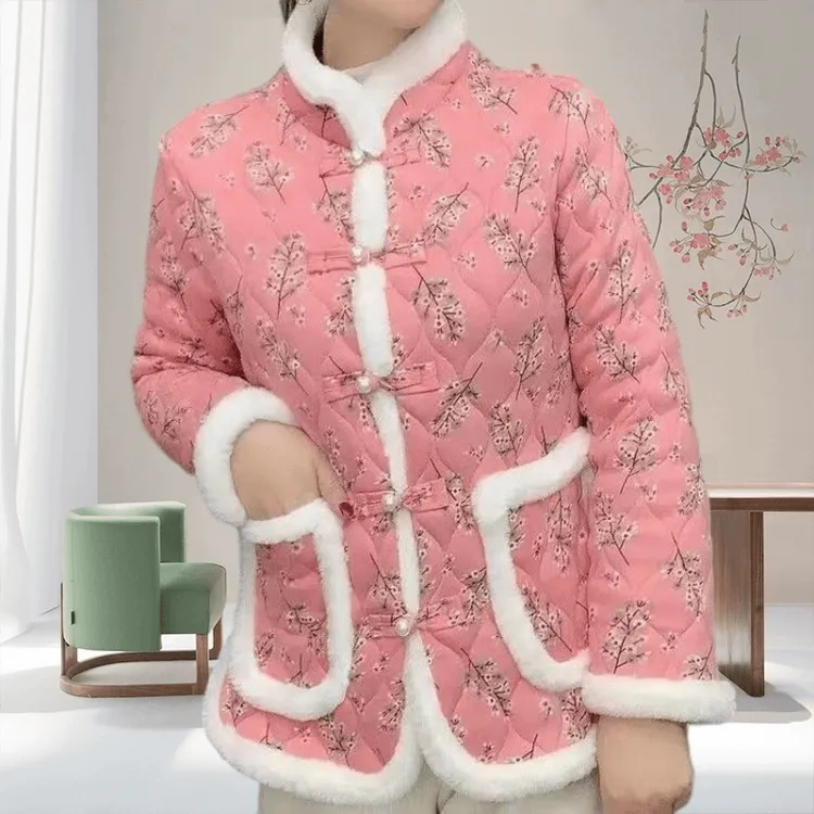 网红防寒东北大花袄女民族风盘扣唐装秋冬棉服妈妈拜年服棉袄加肥