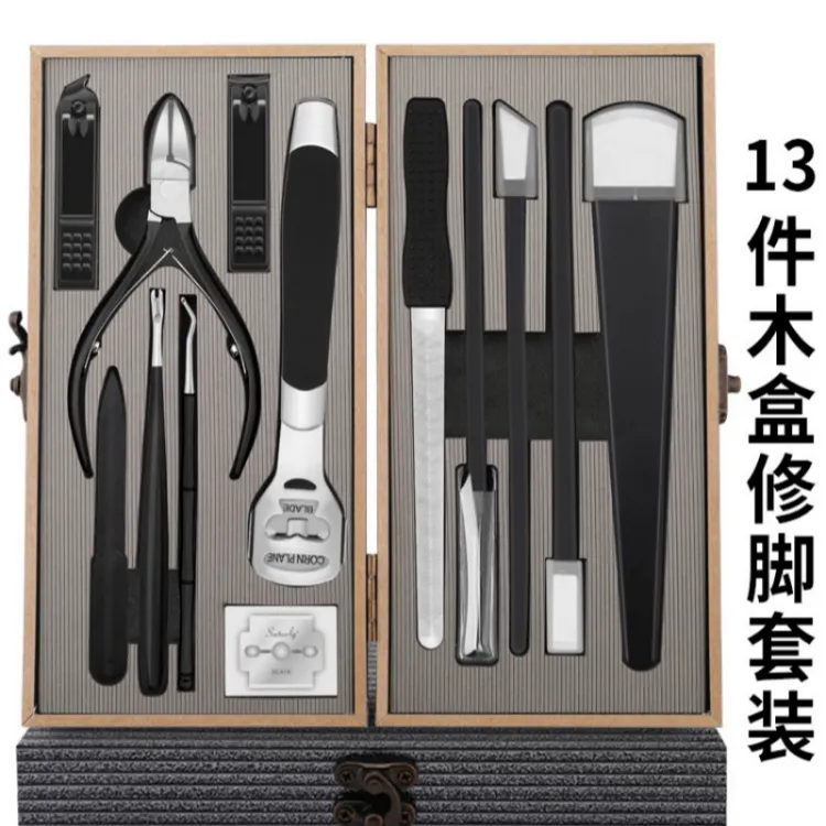 新款木盒扬州修脚刀13件套装鹰嘴指甲钳甲沟钳采耳修脚刀专用工具