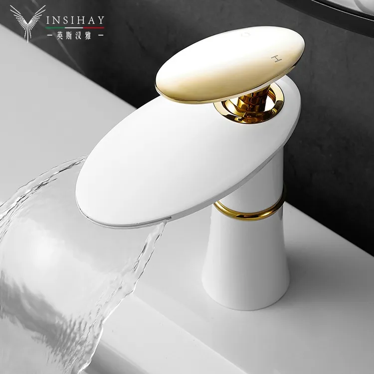 德国全铜轻奢浴室卫生间创意瀑布台上盆冷热水龙头洗脸盆面盆台盆