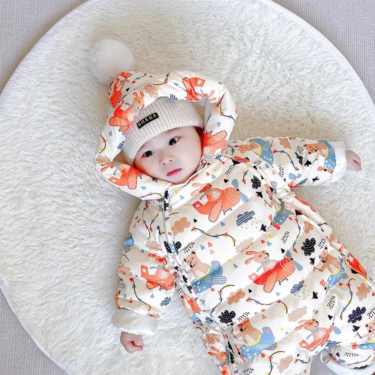 Rzye婴儿羽绒服连体衣男女宝宝外出哈衣冬季新生幼儿衣服抱衣爬服