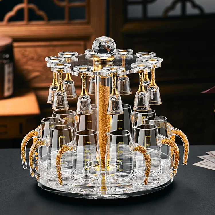 高档水晶白酒杯套装中式家用金箔小号一口杯烈酒杯二两分酒器酒盅