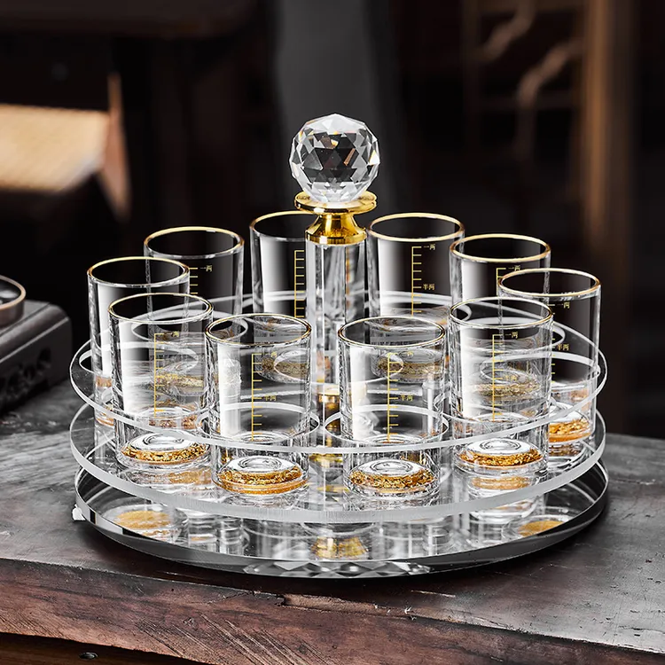 高档带刻度二两杯子玻璃白酒杯分酒器中式轻奢家用一两烈酒杯酒具