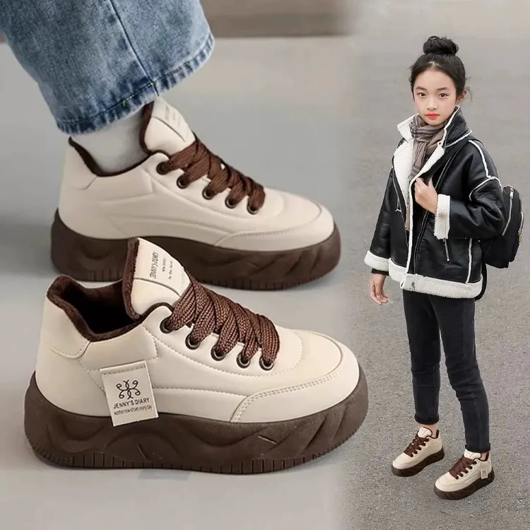 ABC女童运动鞋2025秋冬款学生透气软底板鞋中大童防滑加绒二棉鞋