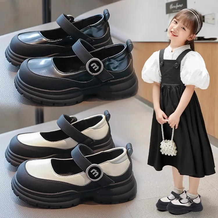 ABC女童小皮鞋2024春夏季新款儿童鞋拼色玛丽珍公主演出鞋中大童