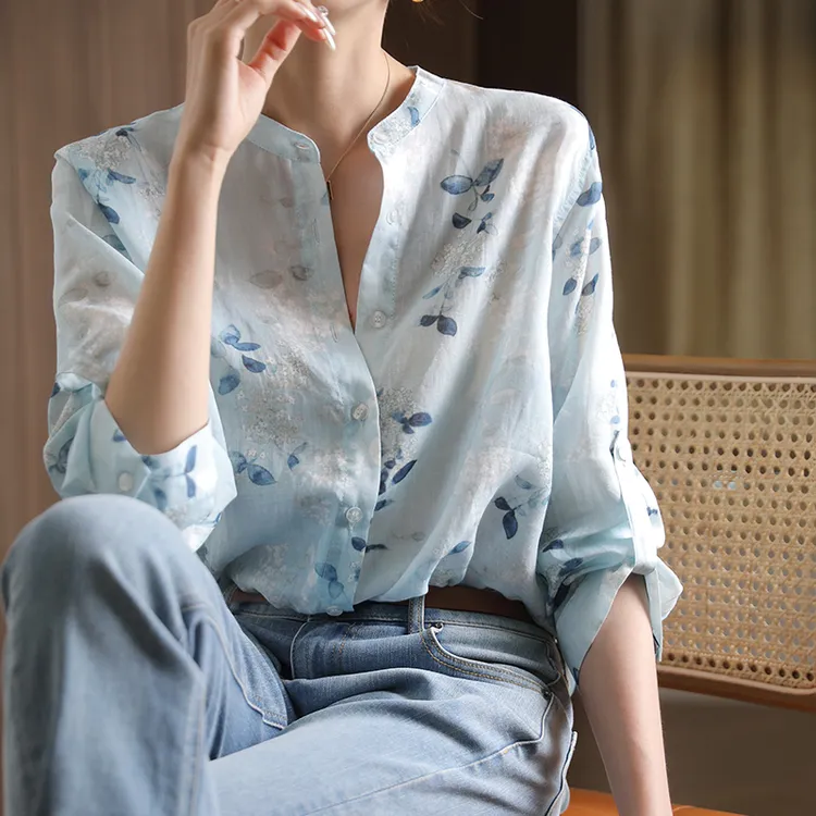 全额运费补贴  高端七分袖纯棉衬衫女夏季上衣高级独特别致0069