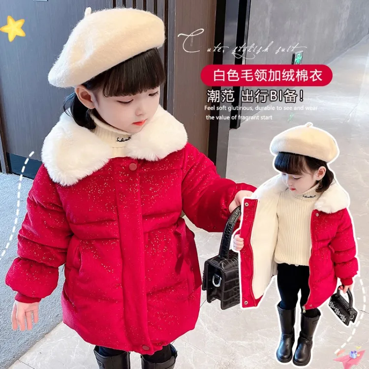 女童棉衣女宝宝冬装外套2025年新款儿童保暖棉袄外穿加绒加厚年服