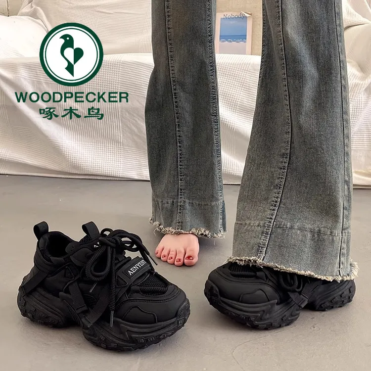 啄木鸟炸街厚底老爹鞋女小个子增高百搭2025新爆款松糕休闲运动鞋