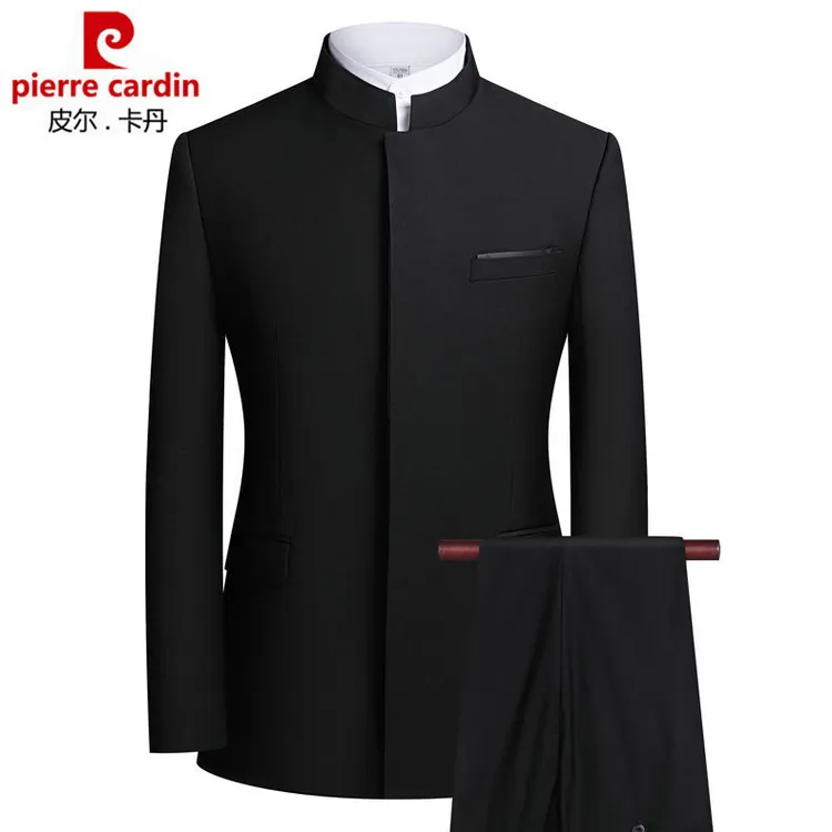皮尔卡丹西装男套装春秋韩版潮流帅气立领休闲中国风中山装西服