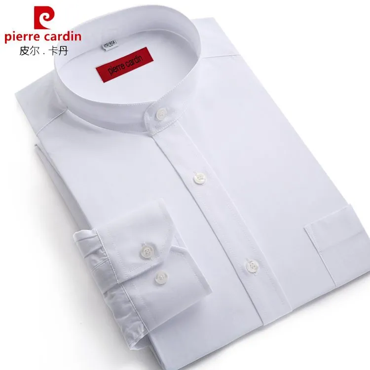 皮尔卡丹中华立领衬衫男长袖白色商务正装免烫圆领中山装男士衬衣