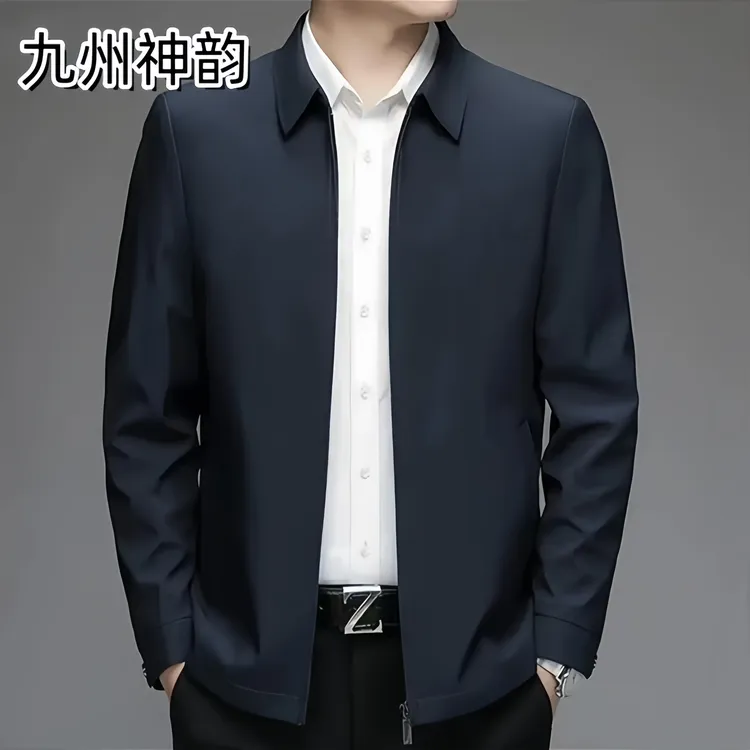 男士商务行政夹克外套翻领商务中年爸爸装男装休闲透气上衣男外套