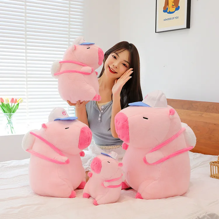 【茹栩】棒球水豚毛绒玩具创意卡皮巴拉水豚粉色水豚抱枕背包水豚公