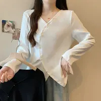 清63477大码微胖女装2025年春季新款不规则珍珠长袖T恤显瘦上衣