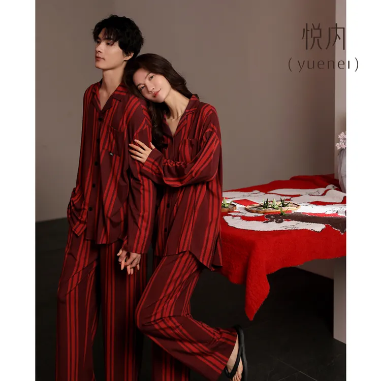 悦内红色结婚新婚情侣套装睡衣出门款纯棉秋冬女士爆款洋气家居家