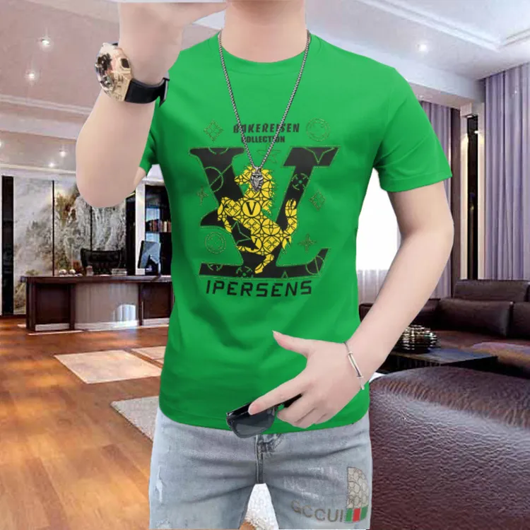 2024男士夏季圆领短袖欧洲站新款时尚烫钻圆领T恤潮流个性帅气T恤