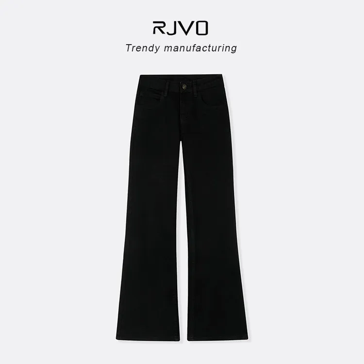 RJVO美式辣妹低腰微喇裤女秋季新款修身显瘦牛仔裤水洗百搭拖地裤