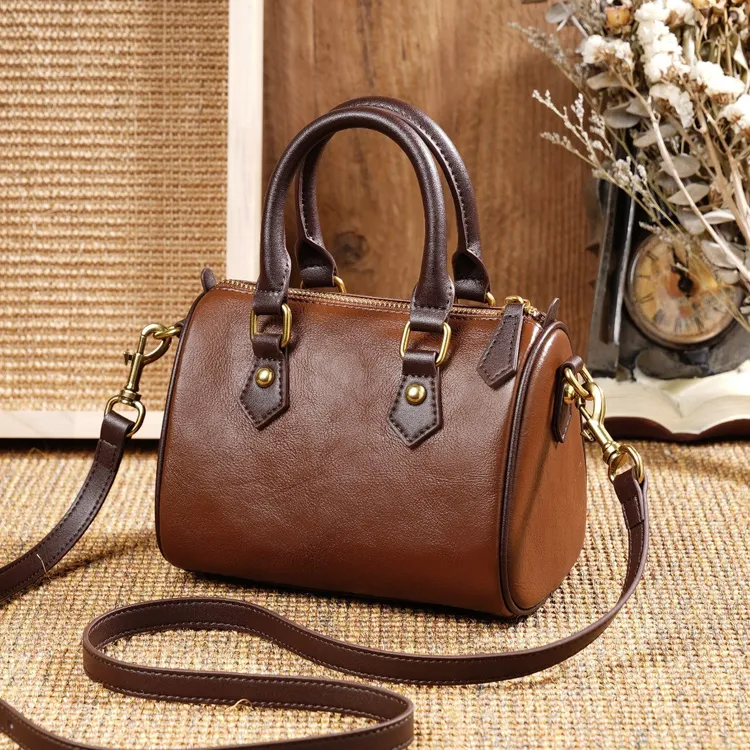 岩牛头层牛皮复古波士顿肩包气质百搭真皮斜挎包时尚女包YN212