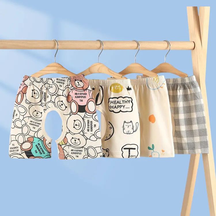 3件装男宝宝短裤纯棉夏季薄款裤叉子卡通 婴儿开裆裤子裤衩0-1岁